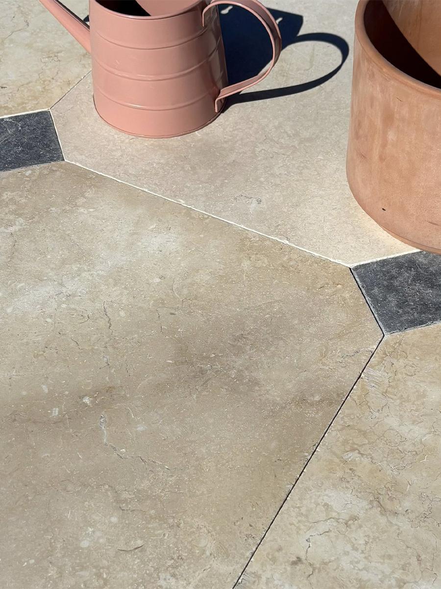 Naples Light Sandblasted and Dark Honed Limestone Octagon Tiles - Octagon