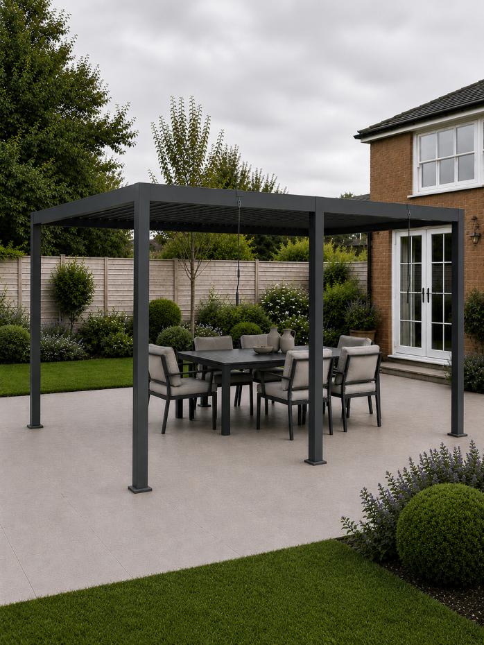 Shadow Nord Steel Pergola in Graphite Grey  - 3 x 6m Free Standing
