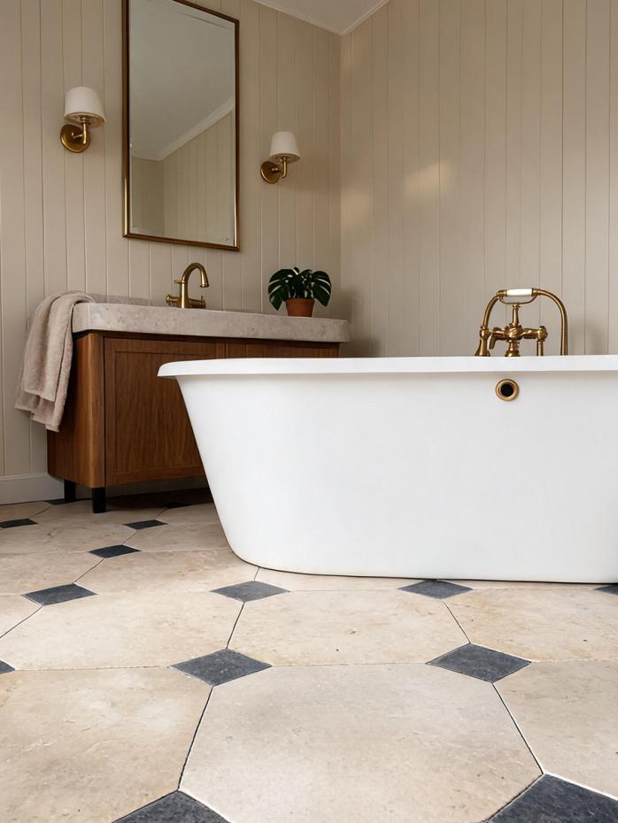 Naples Light Honed Octagon Limestone - 500x500mm (With Inset)