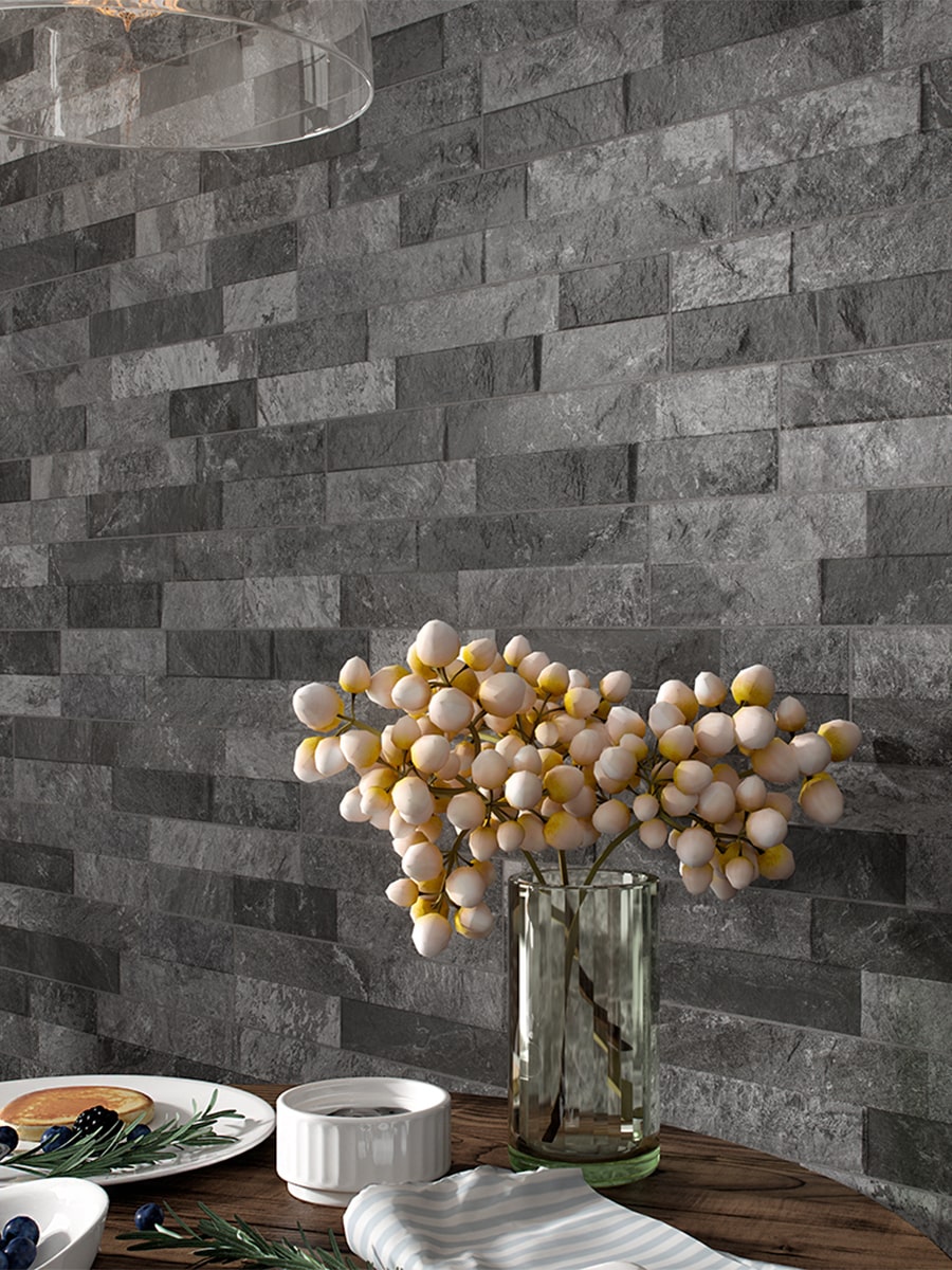 Ordino Black Split Face Wall Tile - 80x442mm