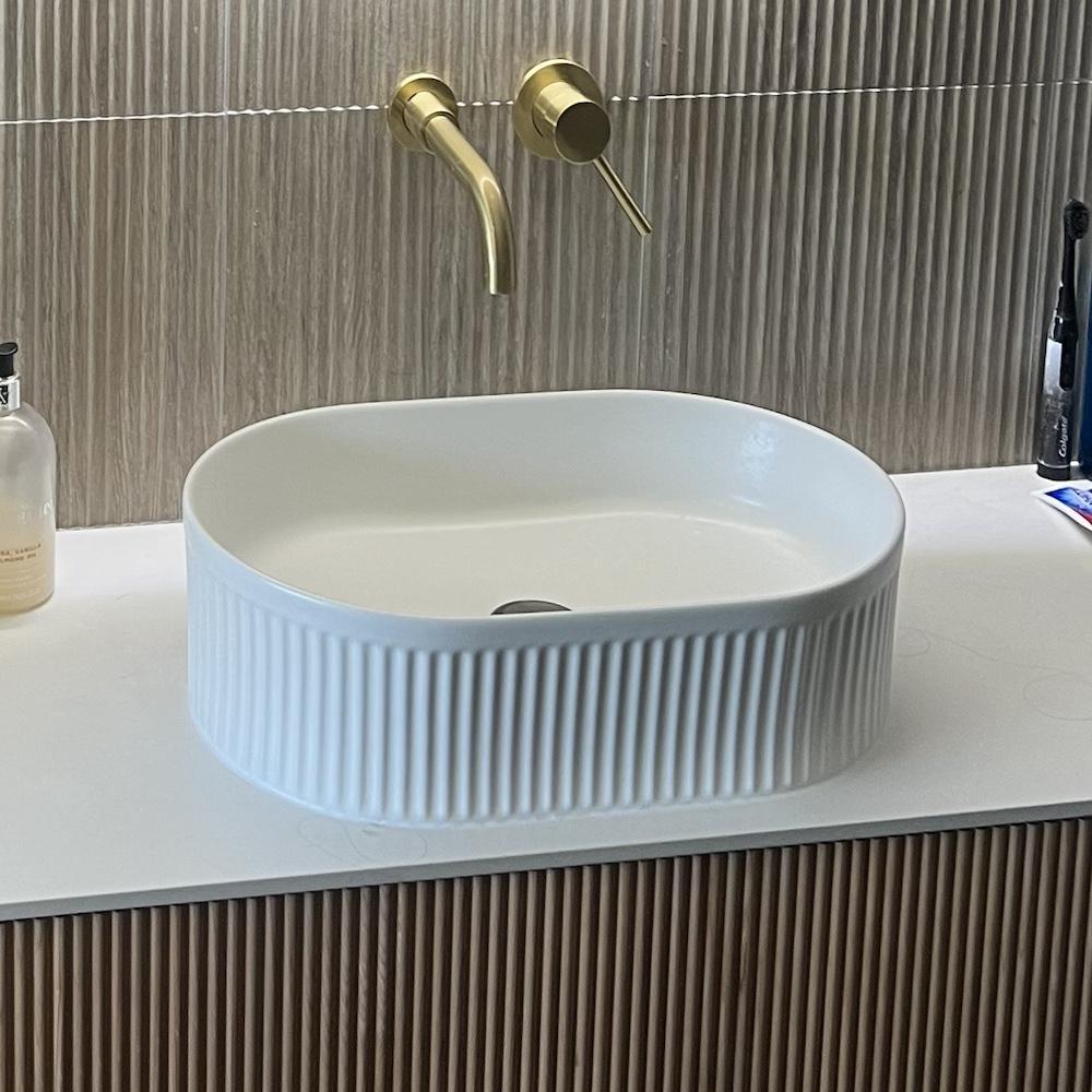 Matt White Fluted Oval Ceramic Basin - 490x310x130mm