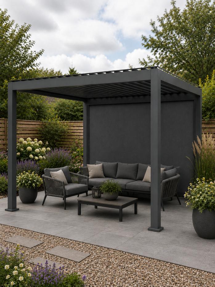 Shadow Nord Steel Pergola in Graphite Grey  - 3 x 4m Free Standing