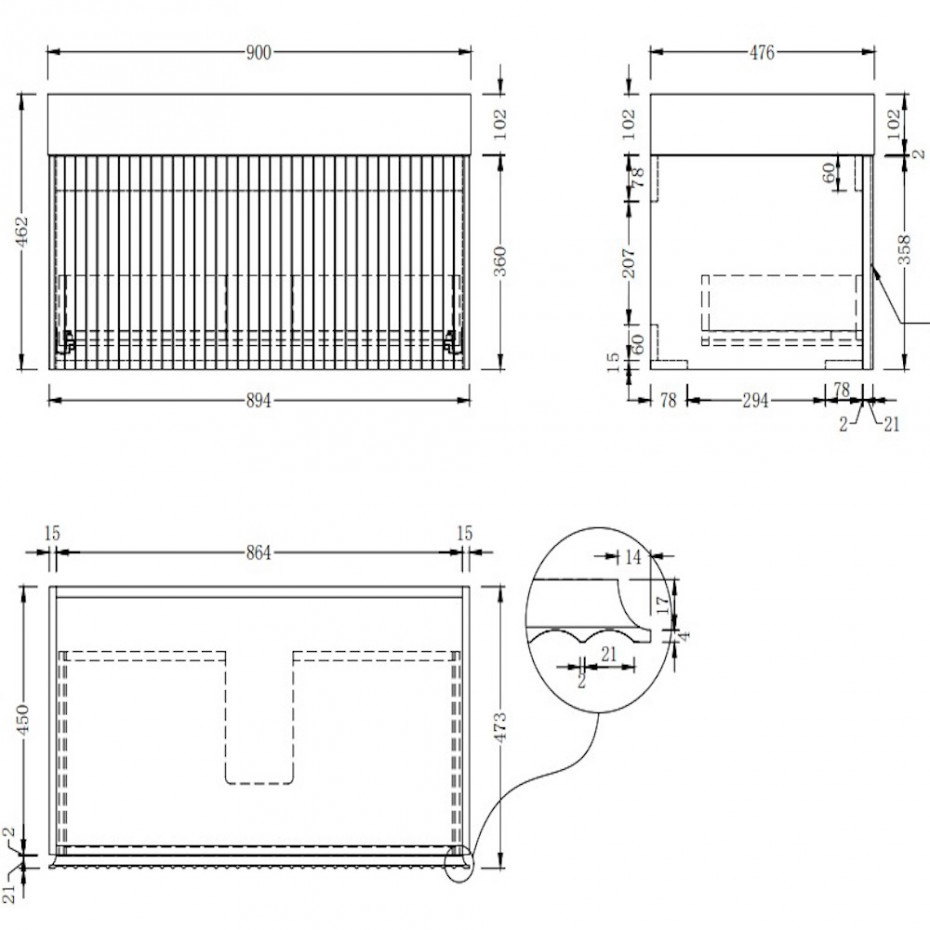 London Solid Wood Fluted Bathroom Vanity With Stone Basin - 900mm