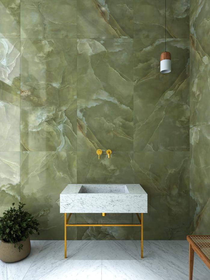 Olive Onyx Gloss Porcelain Tile - 1200x600mm