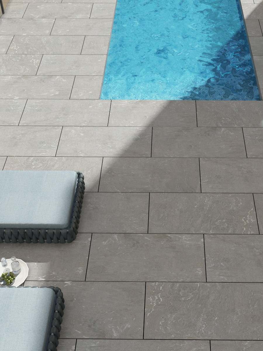 CLEARANCE - 14.58m2 - ITALIAN Pietra Di Vals Grey Outdoor Porcelain Paving Slabs 900x450- (LAST PACK)
