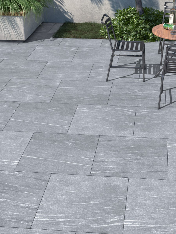 Pietra Grey Outdoor Porcelain Paving Slabs - 600x600x20mm