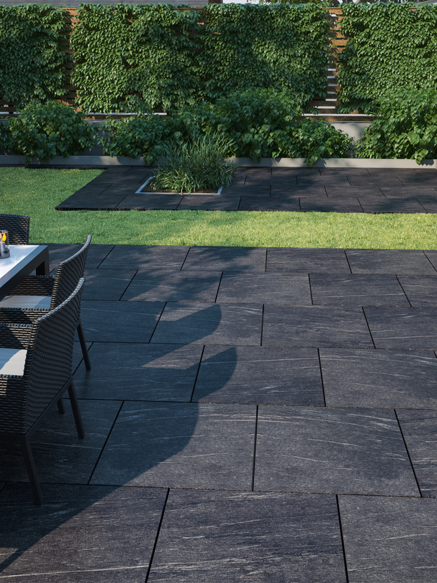 Pietra Nero Outdoor Porcelain Setts - 200x100x20mm