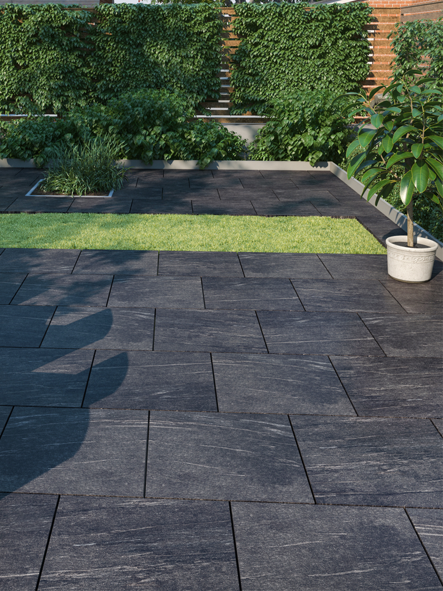 Pietra Nero Outdoor Porcelain Setts - 200x100x20mm