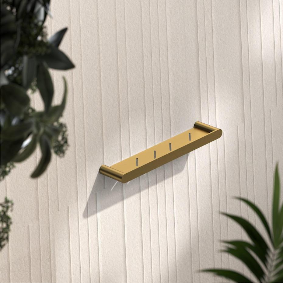 Porto Brushed Gold Bathroom Shower Storage Shelf