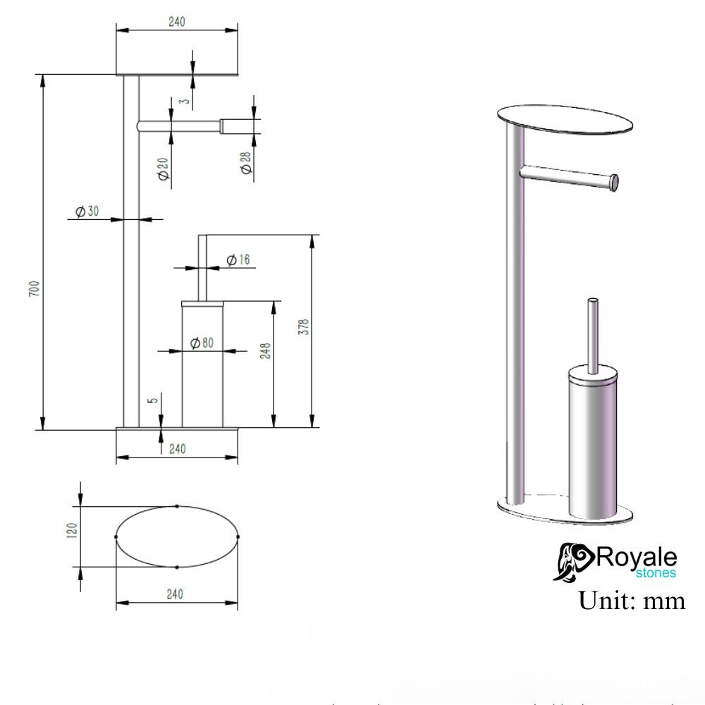 Porto Brushed Gold Floor Standing Paper Holder