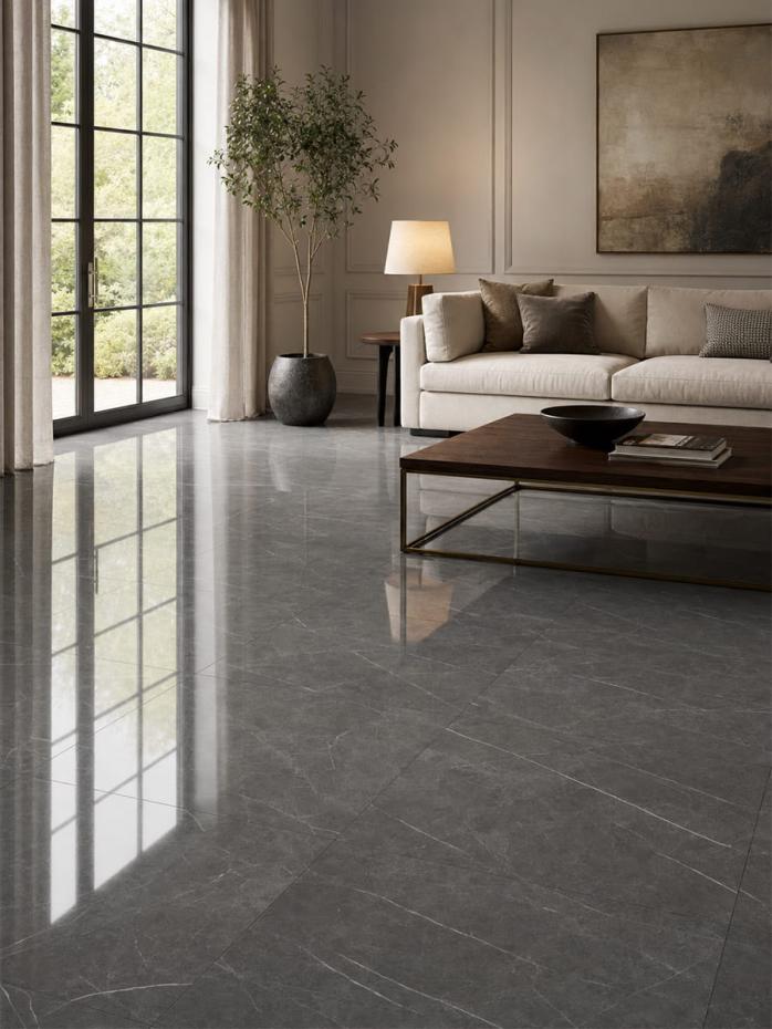 Pulpis Dark Marmo Polished Porcelain Tiles - 600x600mm