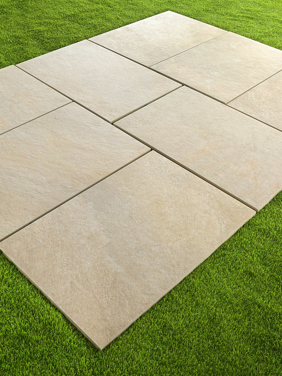 Quartzite Beige Outdoor Porcelain Paving Slabs - 900x600x16mm