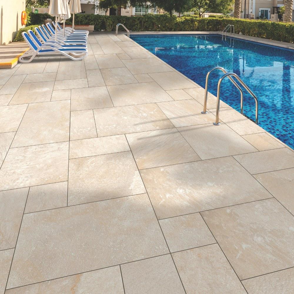 Quartzite Beige Outdoor Porcelain Paving Slabs- Mixed Size Patio Pack