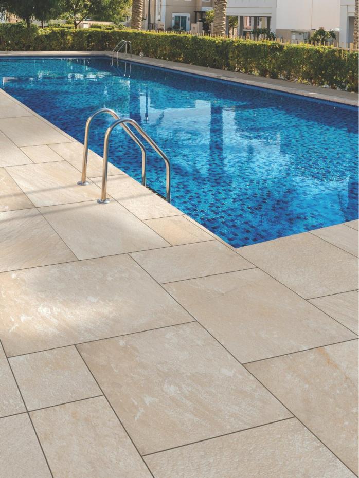 Quartzite Beige Outdoor Porcelain Paving Slabs - Mixed Size Patio Pack