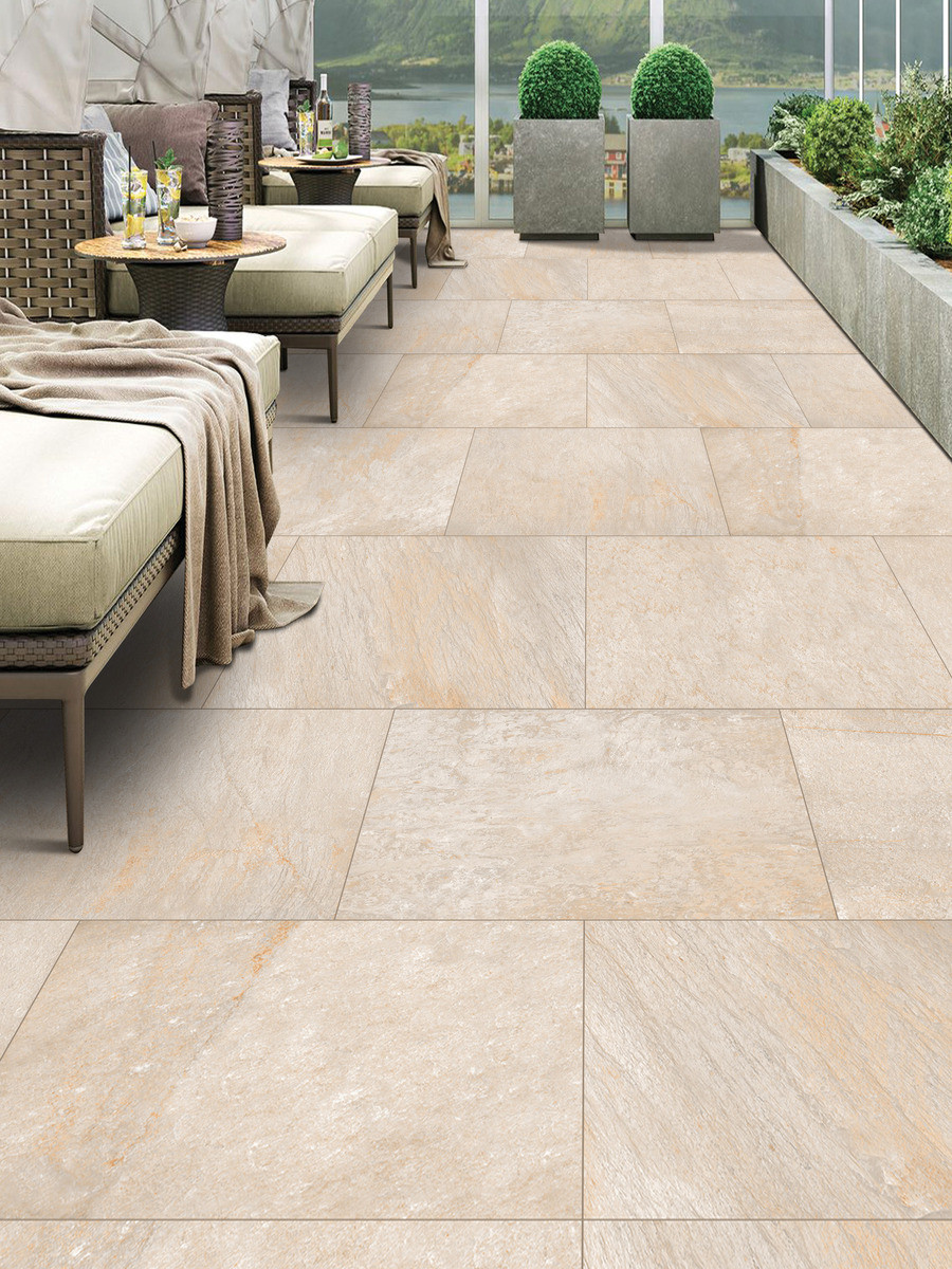 Quartzite Beige Outdoor Porcelain Paving Slabs - 900x600x16mm