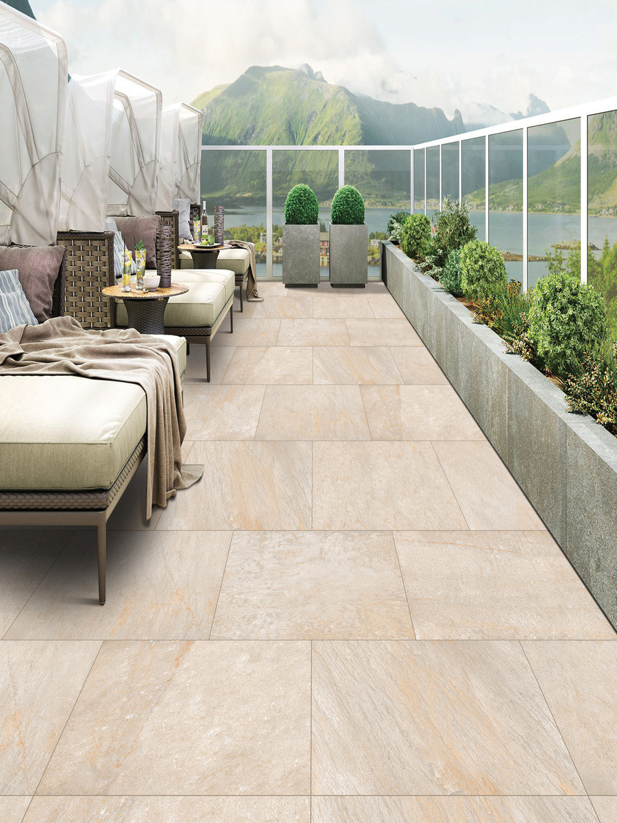 Quartzite Beige Outdoor Porcelain Paving Slabs - 900x600x16mm