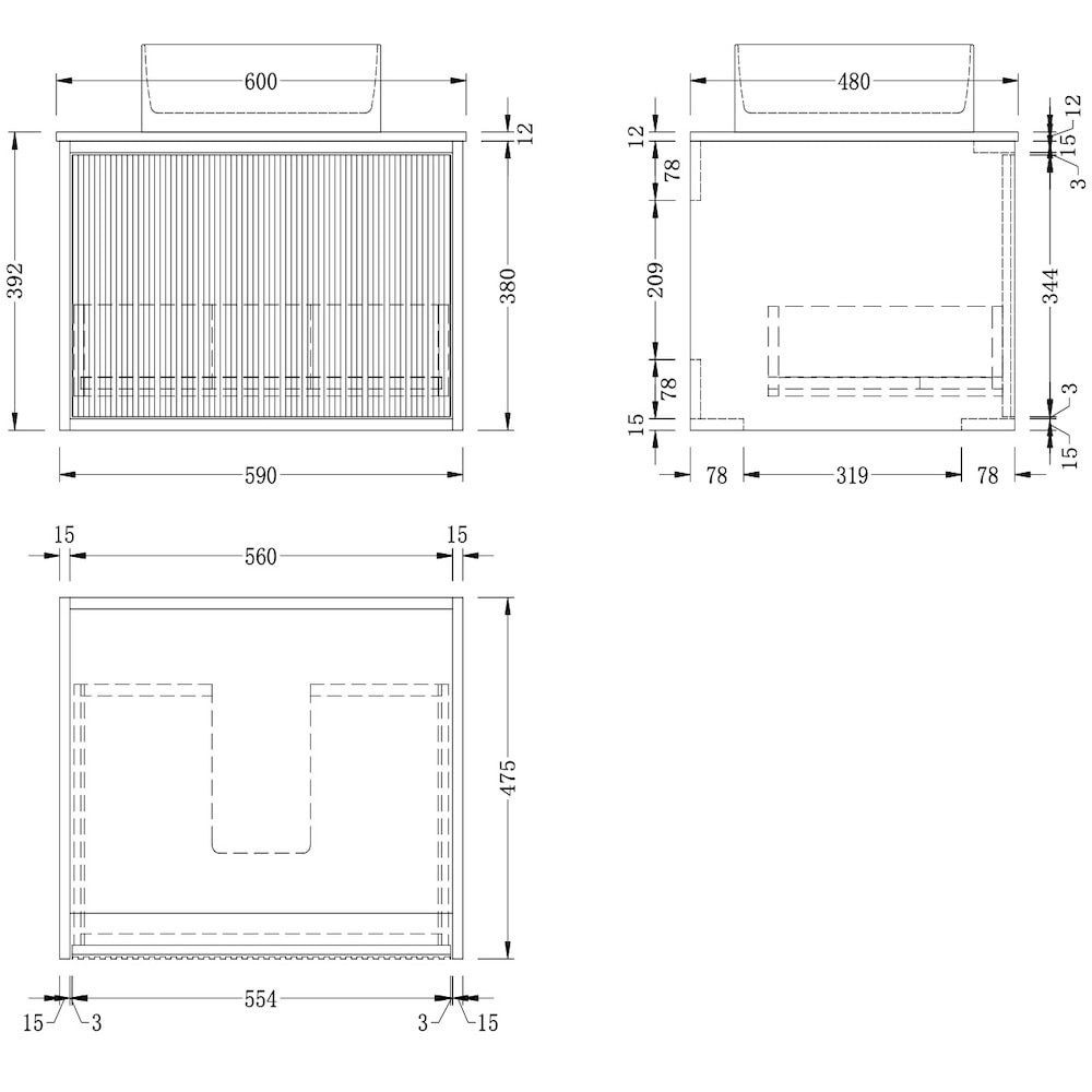 Rio Solid Wood Fluted Vanity With/Without Mirror - 400mm / 600mm / 800mm