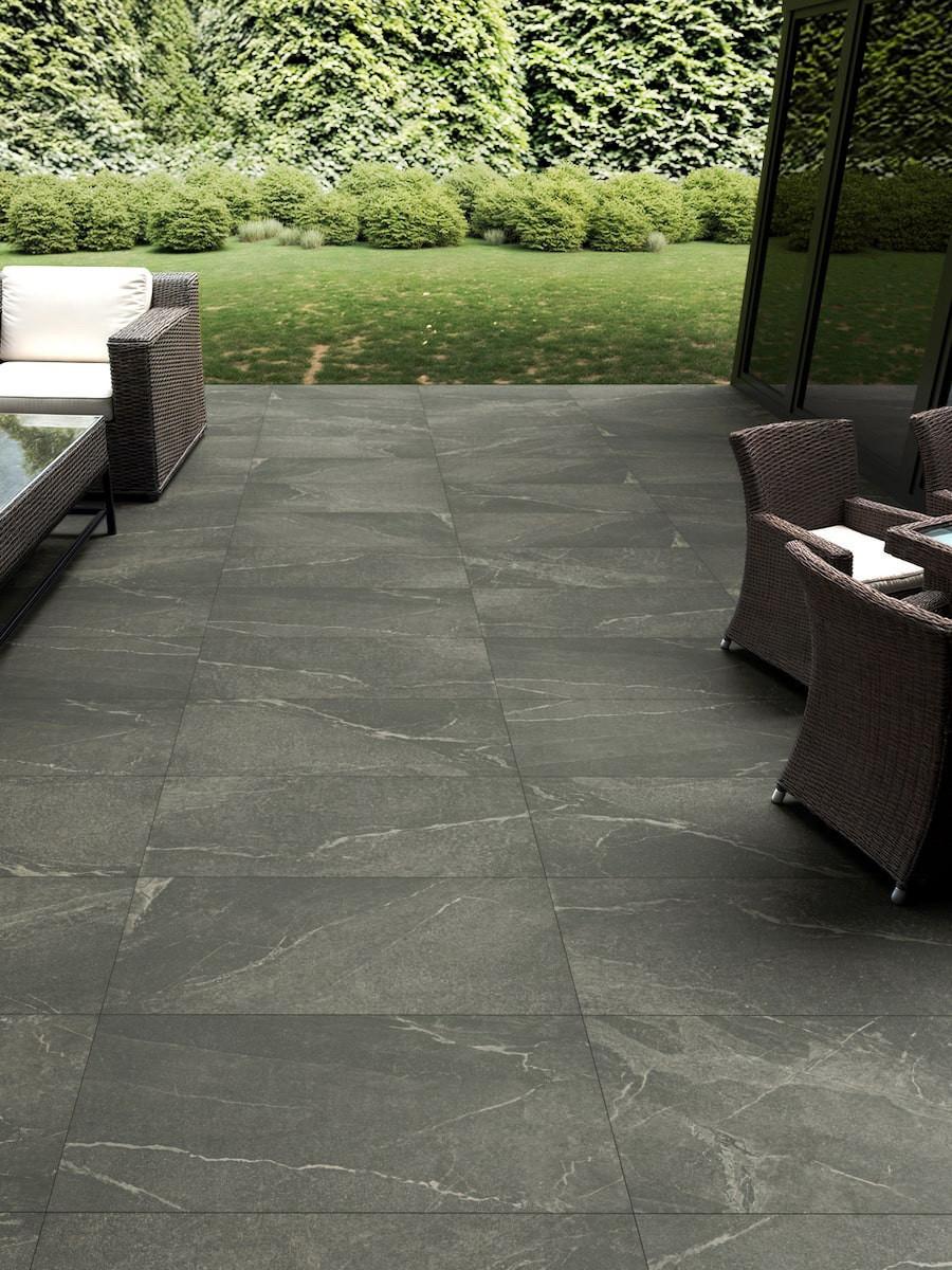 Roca Anthracite Outdoor Porcelain Slabs - 600x600x16mm