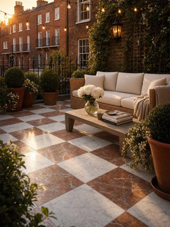 Lusso Rosso + Carrara Checkerboard Porcelain Paving Slabs - 300x300x20mm