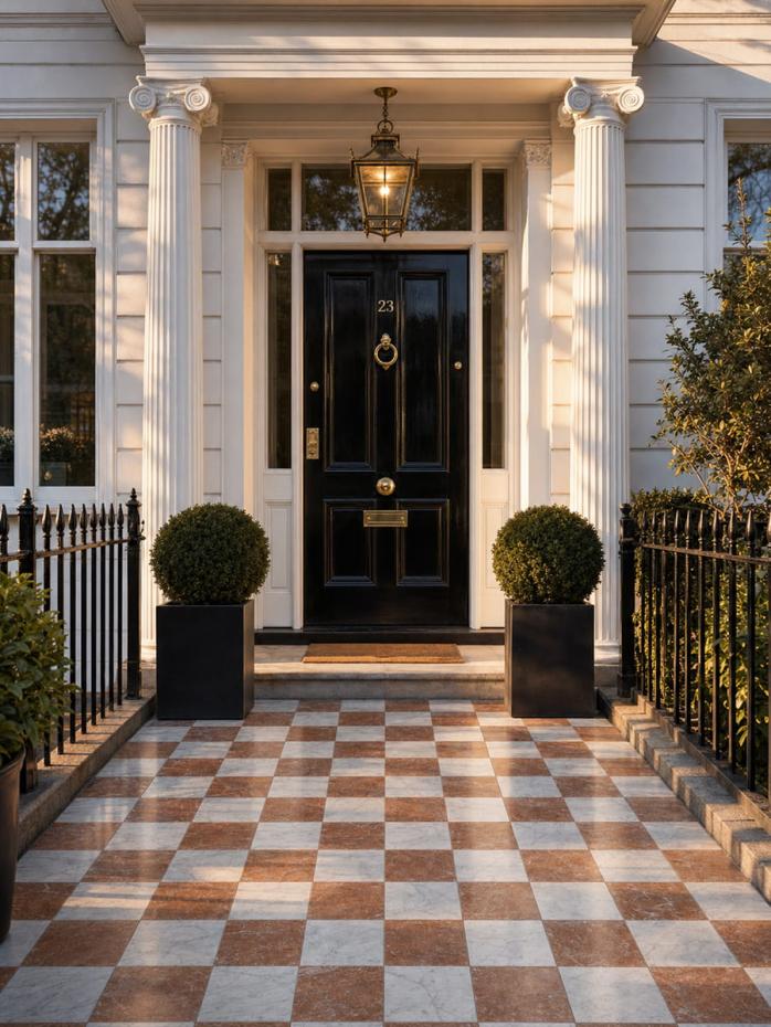 Lusso Rosso + Carrara Checkerboard Porcelain Paving Slabs - 300x300x20mm