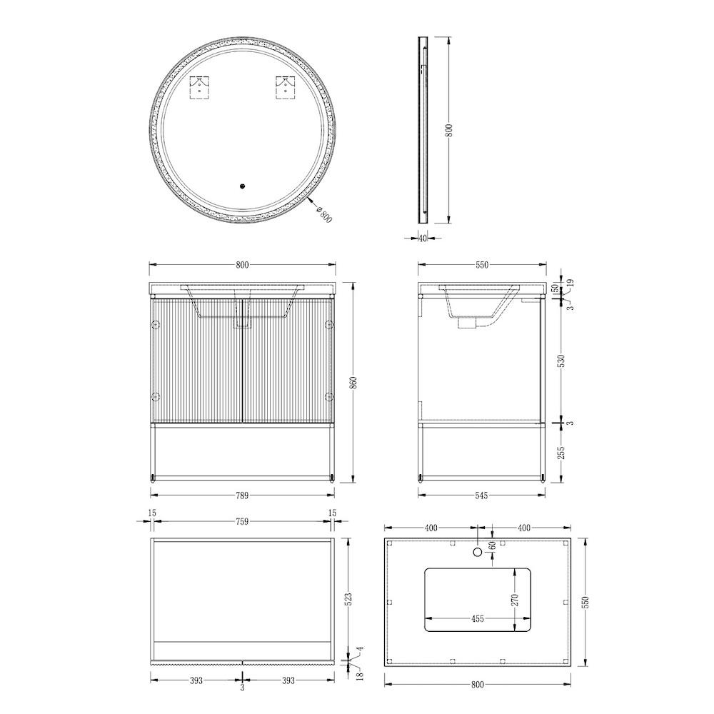 Milan Off White Fluted Vanity With Porcelain Top - 800mm
