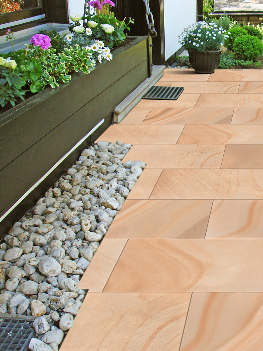 Sawn Buff Sandstone Effect Porcelain Outdoor Porcelain Paving Slabs - 900x600x16mm