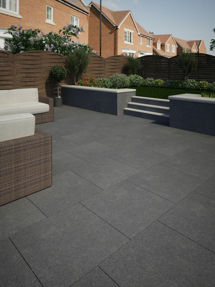 Sawnstone Anthracite Granite Effect Outdoor Porcelain Paving Slabs