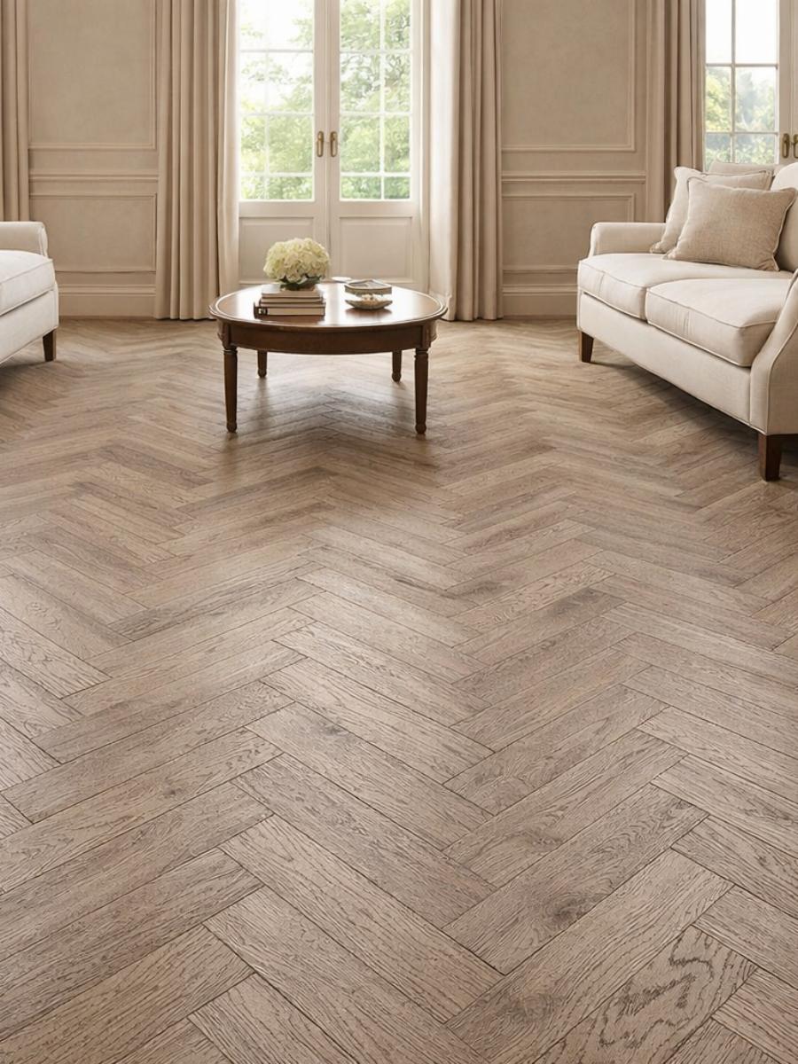 Sherwood Roasted Oak Herringbone Luxury Click Vinyl Flooring Tiles - 640x128x6mm