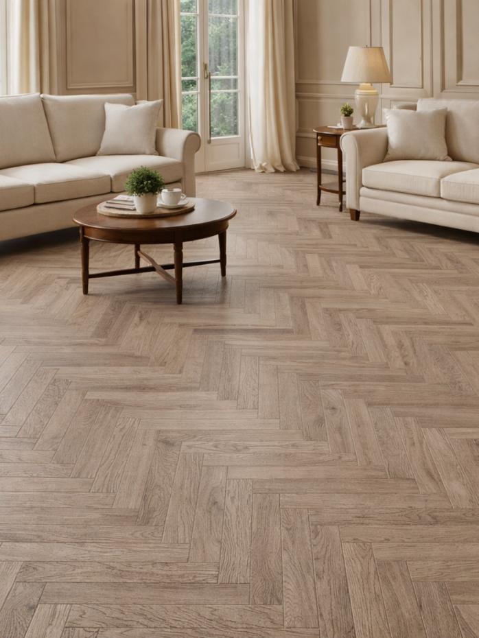 Sherwood Roasted Oak Herringbone Luxury Click Vinyl Flooring Tiles - 640x128x6mm