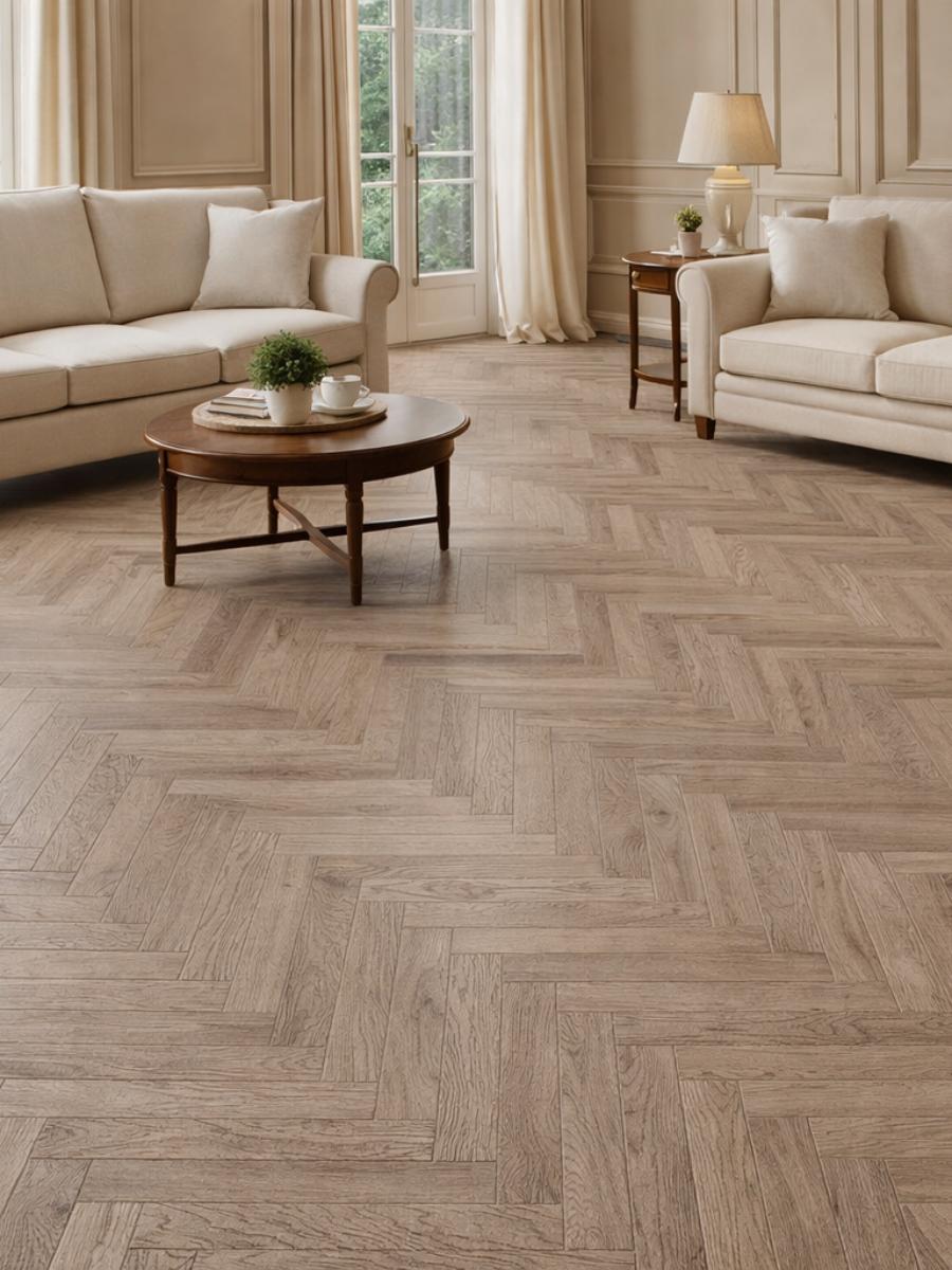 Sherwood Roasted Oak Herringbone Luxury Click Vinyl Flooring Tiles - 640x128x6mm