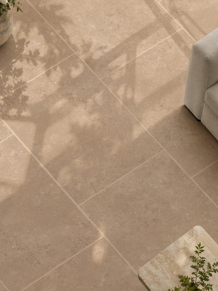Campaspero Sand Tumbled Limestone-Effect Porcelain Tile - 910x610mm