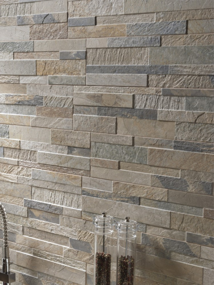 Beige Slate Split Face Effect Wall Cladding Tile - 150x610x7-11mm