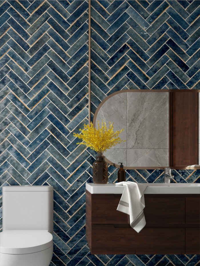 Soho Blue Italian Gloss Brick Effect Tile - 60x250mm