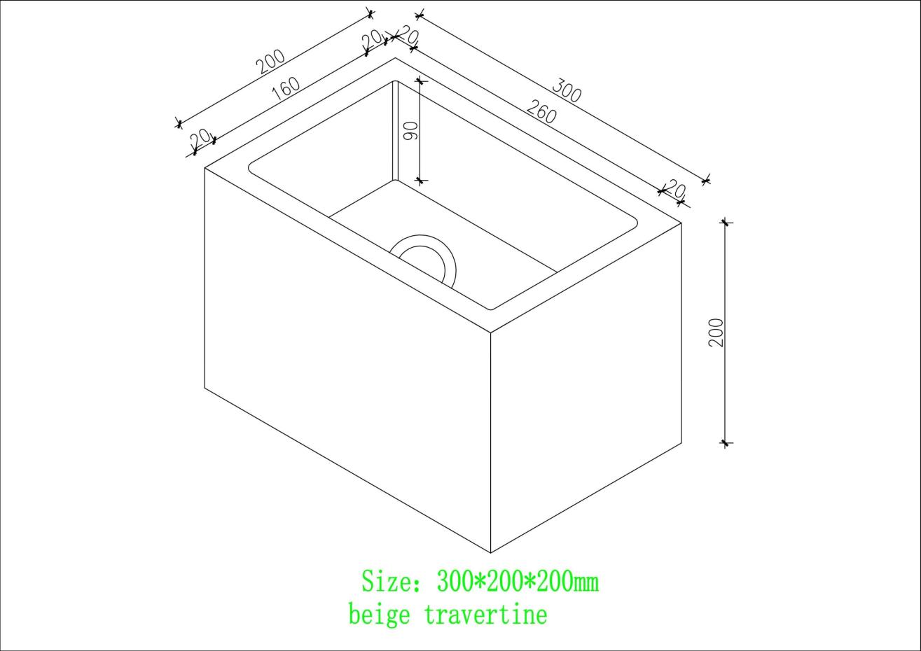 Beige Travertine Wall Hung Basin - 300mm