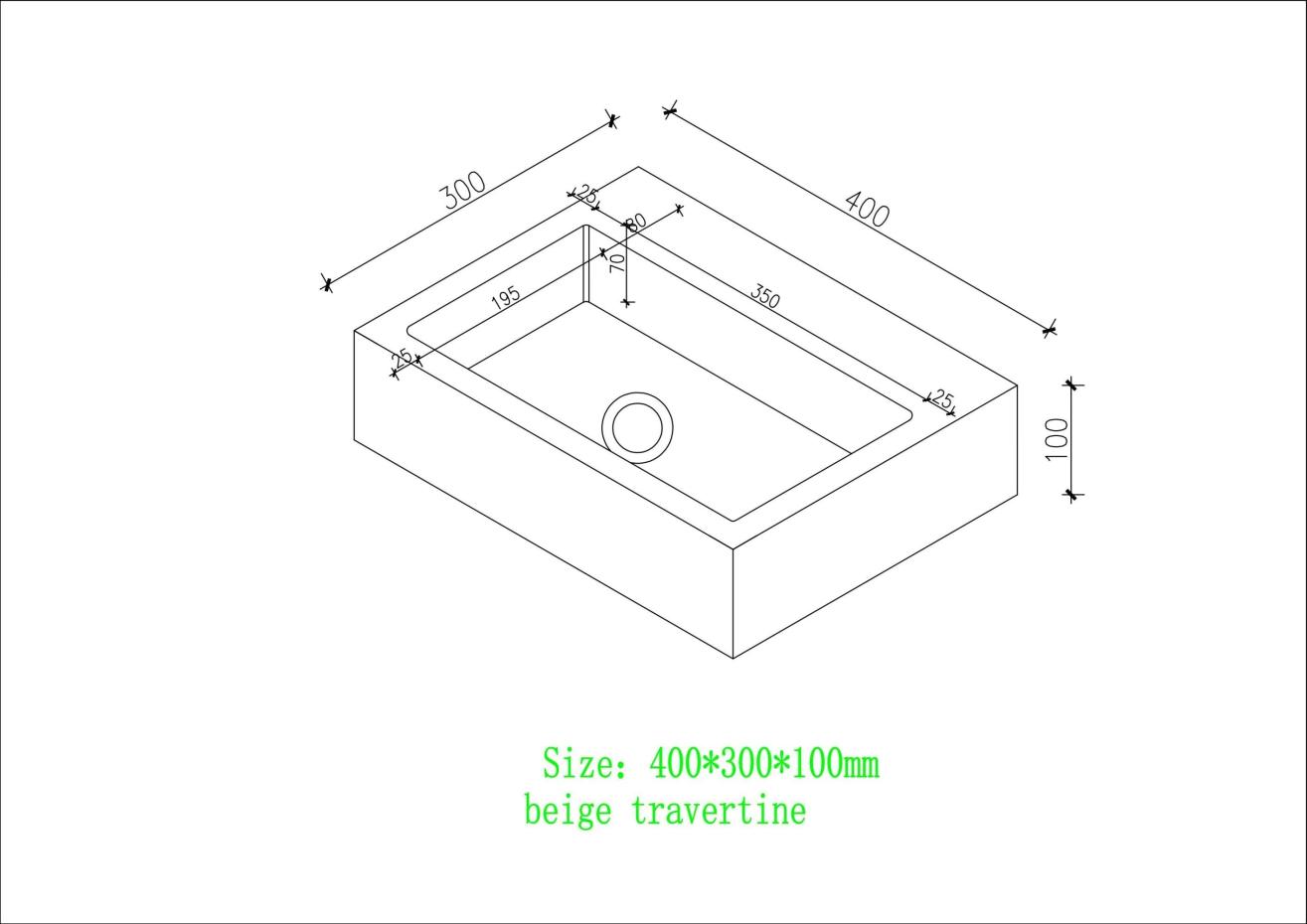 Beige Travertine Wall Hung Basin - 400mm