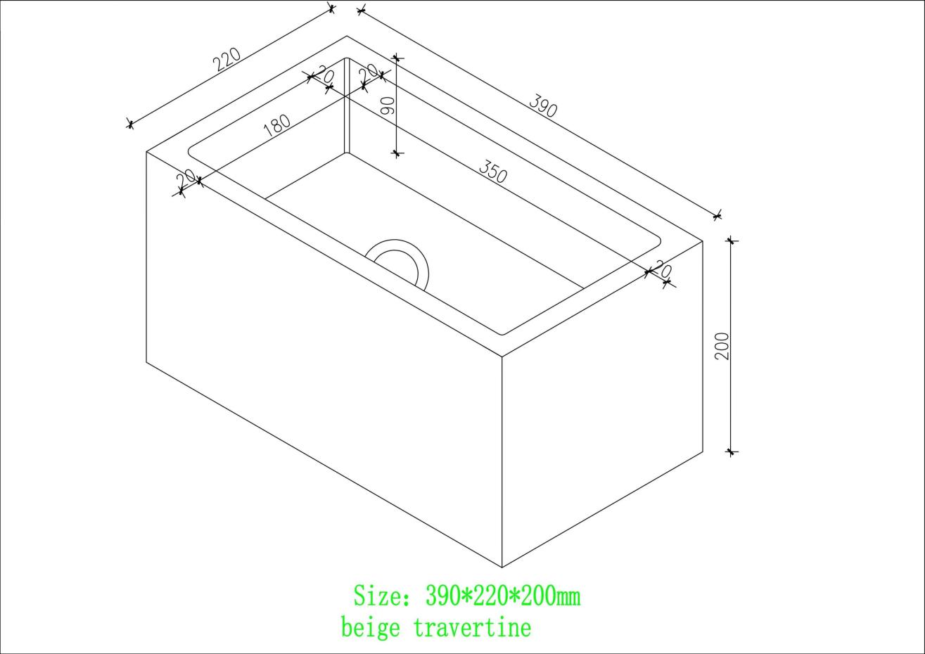 Beige Travertine Wall Hung Basin - 390mm