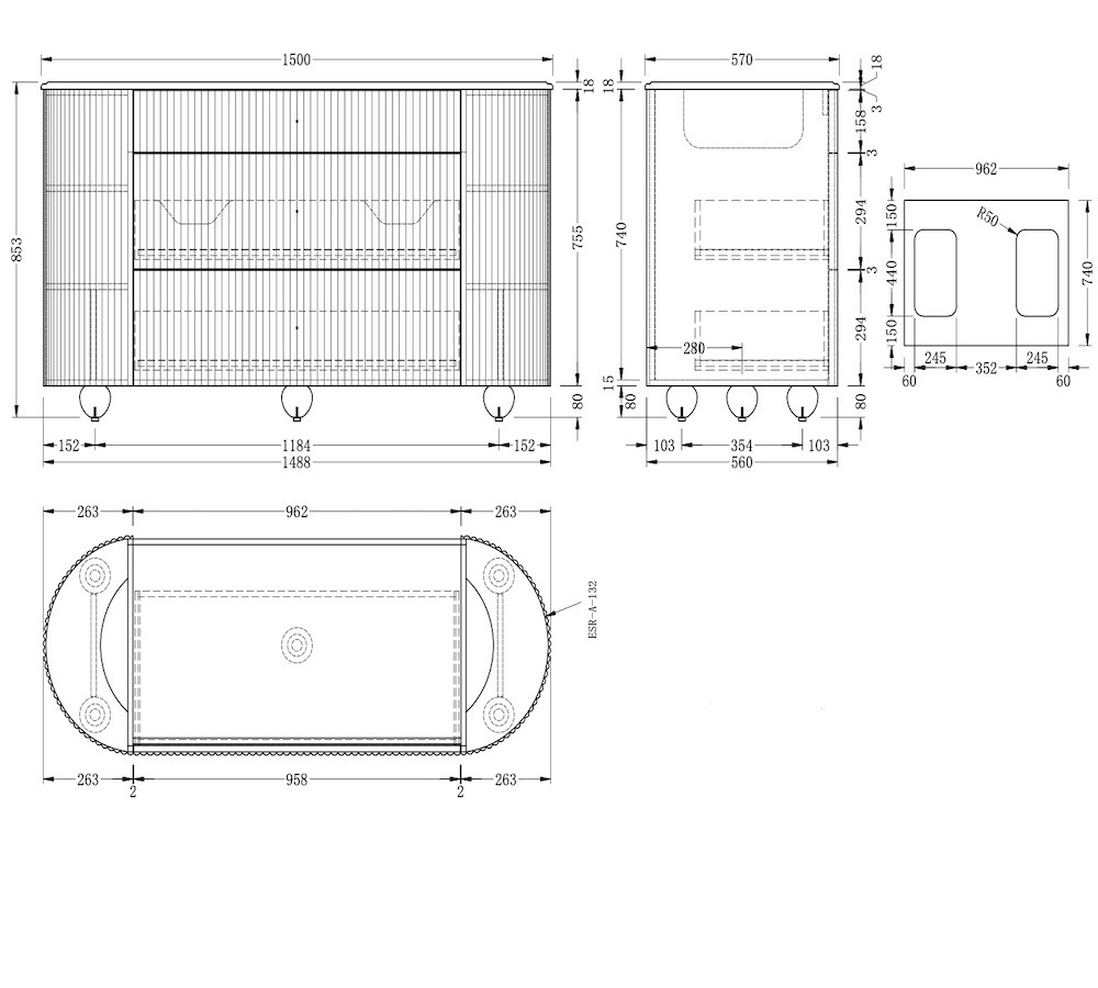 Soul White Carrera Marble Top & Solid Wood Freestanding Double Sink Vanity - 1500mm