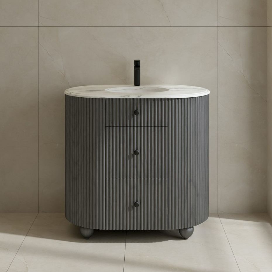 Soul Carrera Marble Top & Dark Grey Solid Wood Freestanding Vanity - 900mm