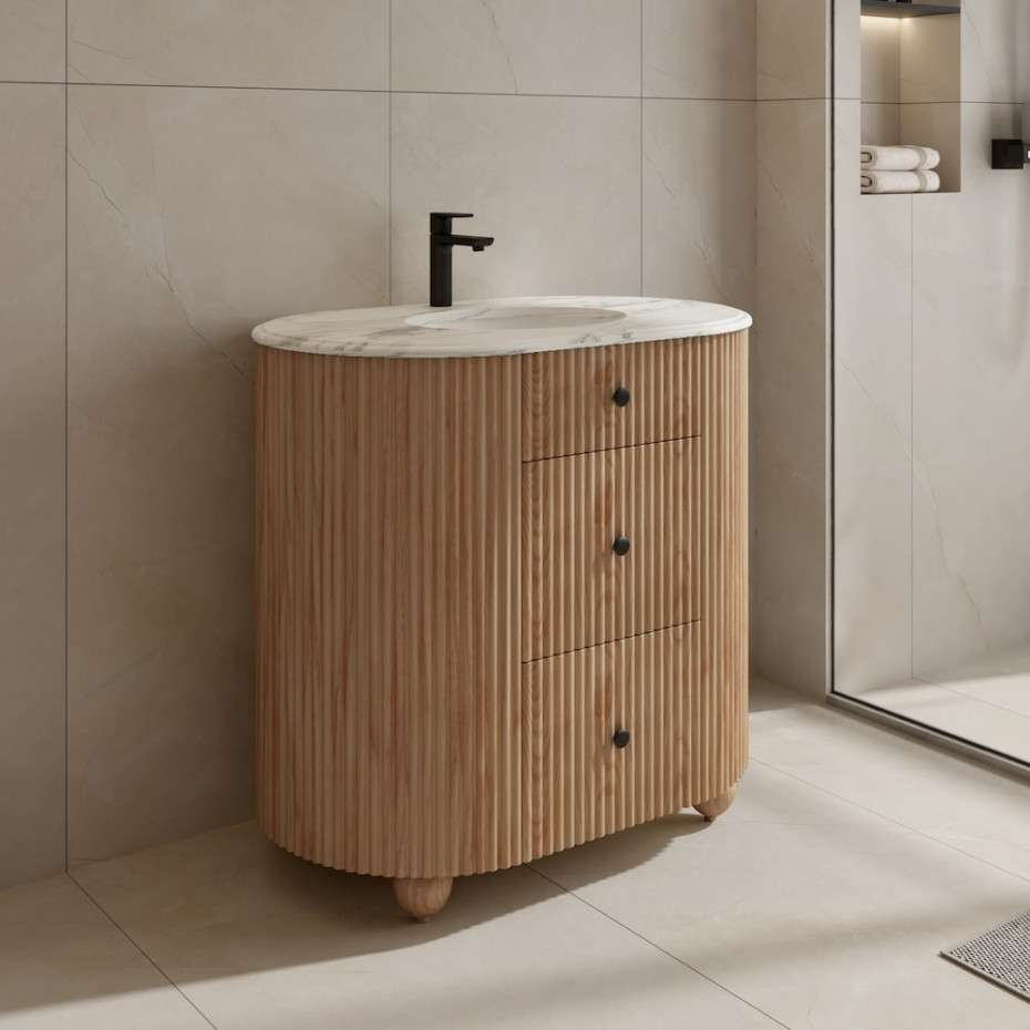 Soul White Carrera Marble Top & Solid Wood Freestanding Double Sink Vanity - 1500mm