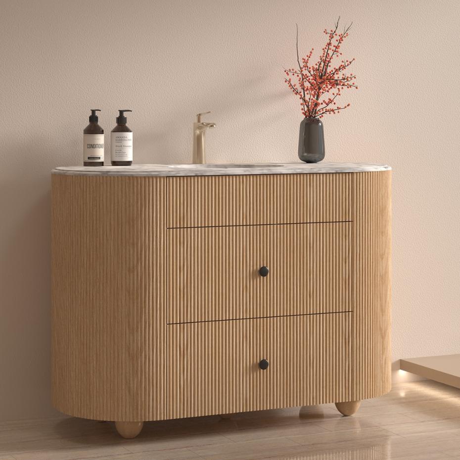 Soul White Carrera Marble Top & Solid Wood Freestanding Vanity Unit - 1200mm