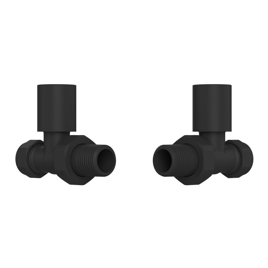 Black Straight Radiator Valves (Pair) - 15mm