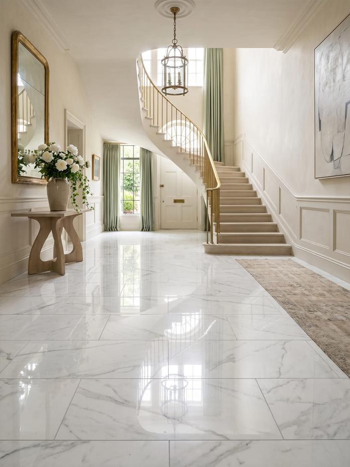 Elegant Statuario White Polished Porcelain Tile - 1200x600mm