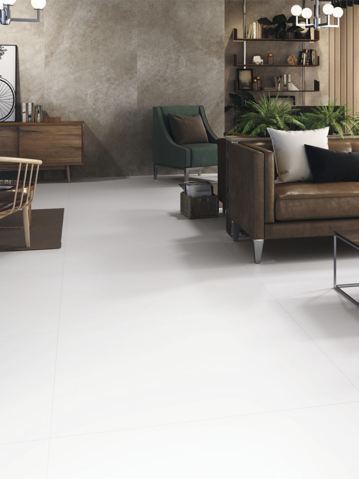 white polished porcelain tile