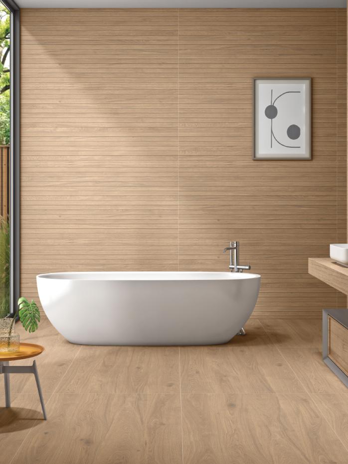 Teak Dorato Slat Wood Louvre Effect Tiles - 1200x600mm