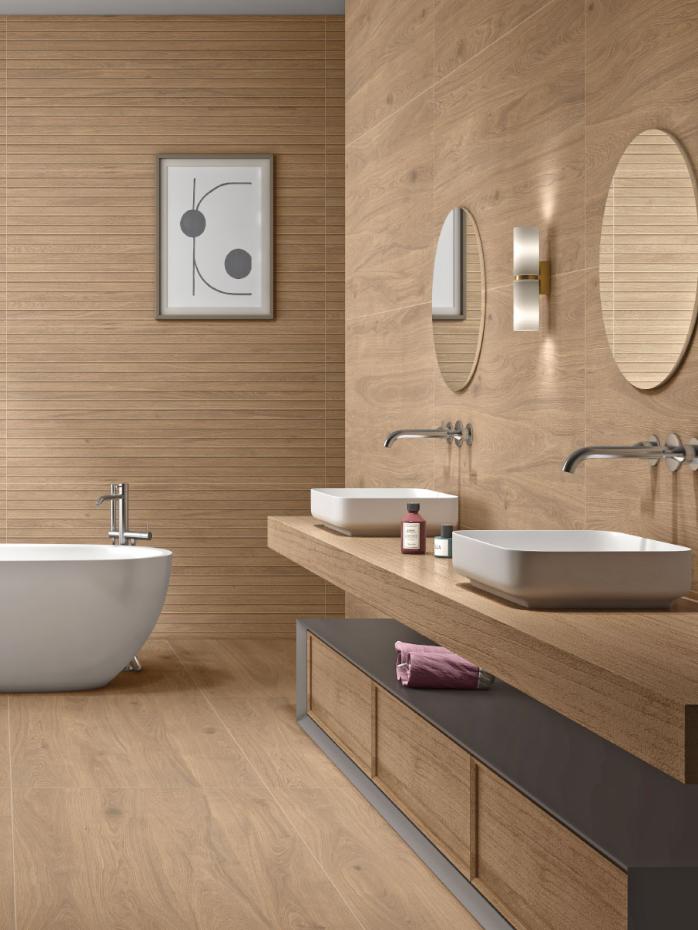 Teak Dorato Slat Wood Louvre Effect Tiles - 1200x600mm