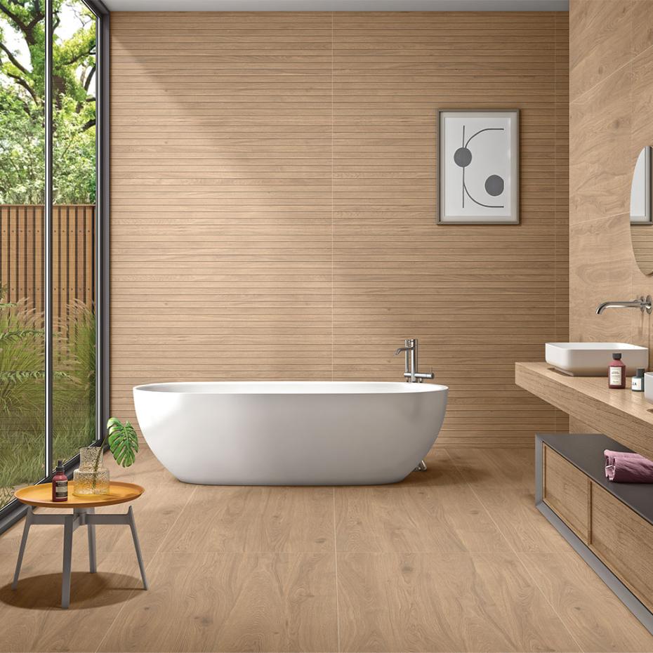 Teak Dorato Slat Wood Louvre Effect Tiles - 1200x600mm