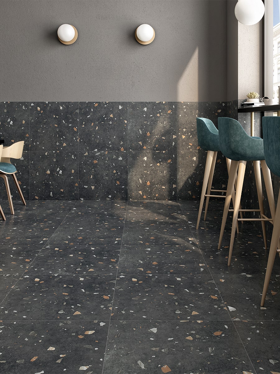 Terrazzo Noir Porcelain Tile - 600x600mm