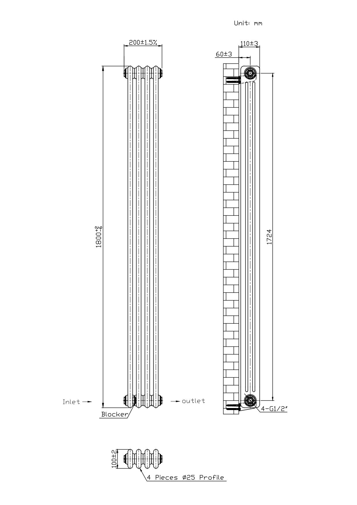Hampton Traditional White 3 Column Radiator - 200x1800mm Hampton Traditional White 3 Column Radiator - 200x1800mm