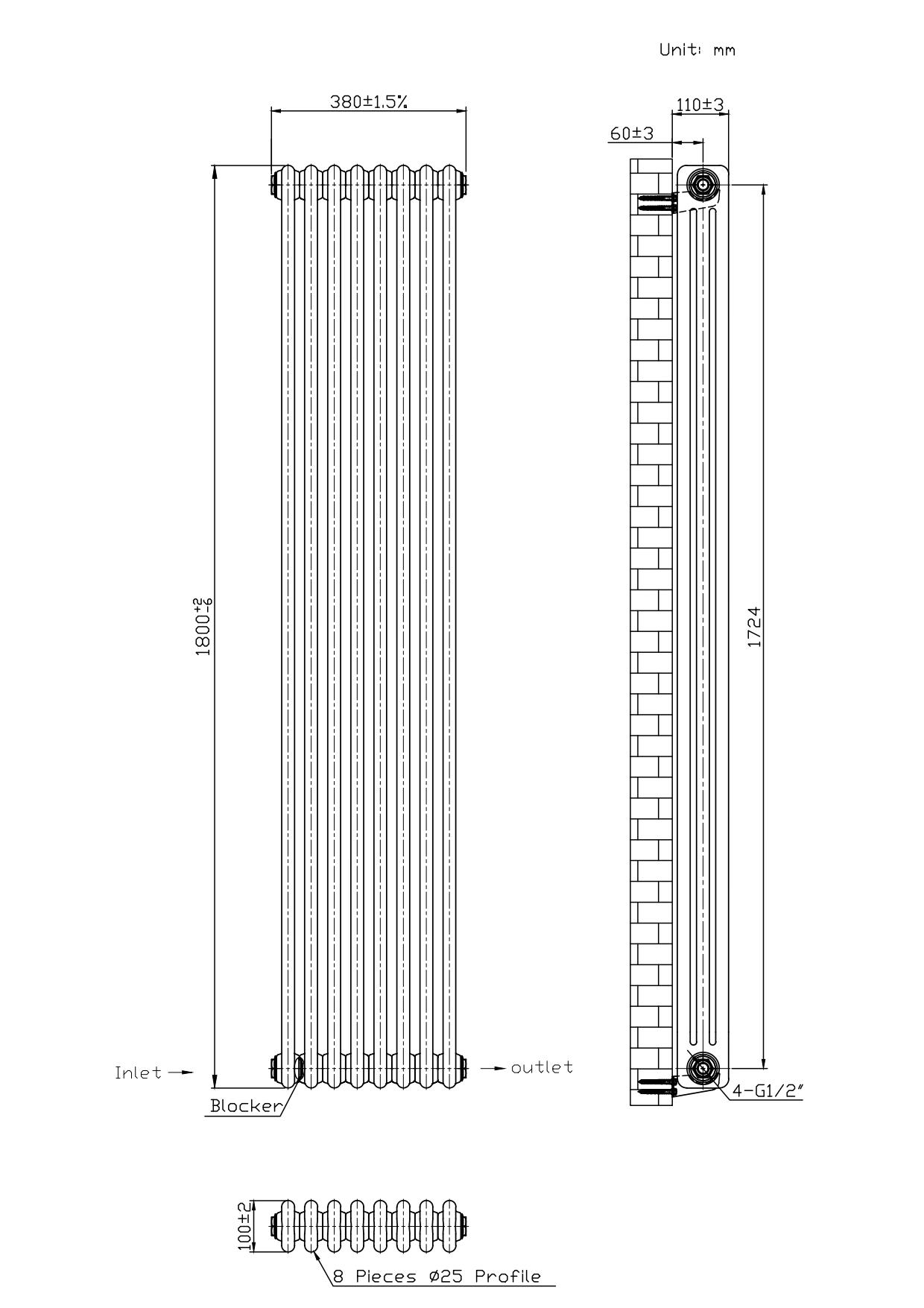 Boston White Double Panel Vertical Radiator - 1800x380mm Boston White Double Panel Vertical Radiator - 1800x380mm