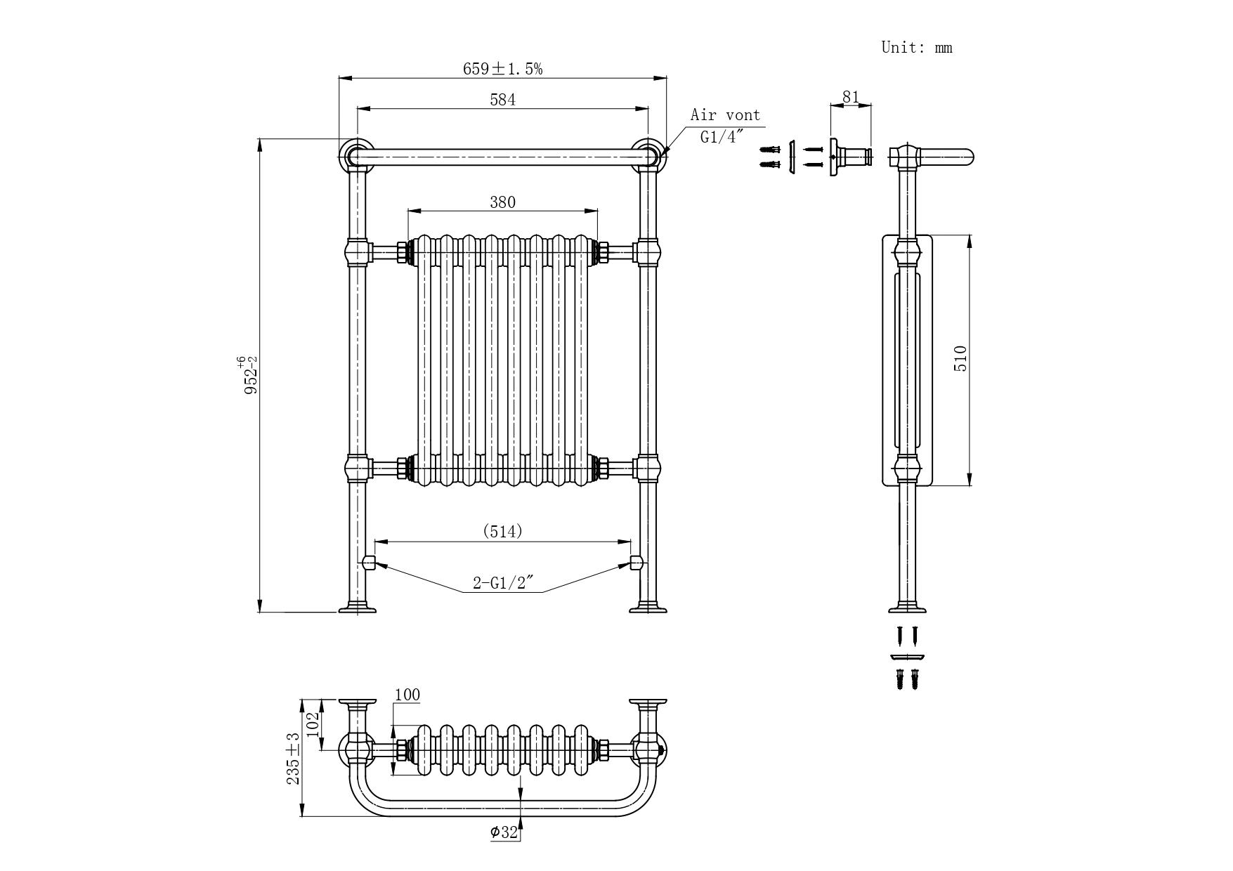 Chelsea Black & White Traditional Heated Towel Rail Radiator - 952x659mm Chelsea Black & White Traditional Heated Towel Rail Radiator - 952x659mm